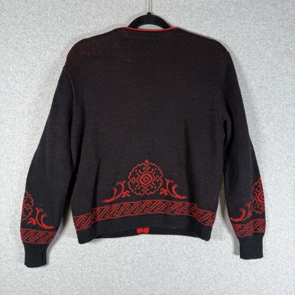 Vintage Pendelton Womens Wool Black Red Nordic Button Cardigan Sweater Sz Small - Picture 3 of 8